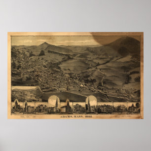 Póster Mapa Panorâmico Antiquado de Adams Massachusetts 1