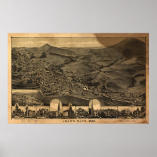 Póster Mapa Panorâmico Antiquado de Adams Massachusetts 1