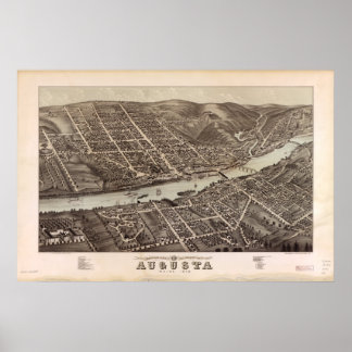 Póster Mapa Panorâmico Antiquado de Augusta Maine 1878
