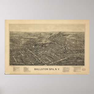 Póster Mapa Panorâmico Antiquado de Ballston Spa Nova Ior