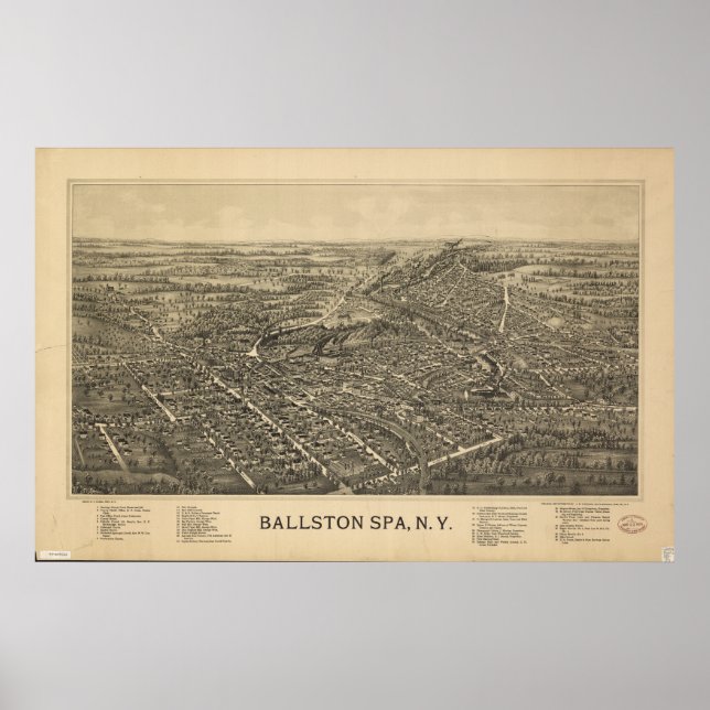 Póster Mapa Panorâmico Antiquado de Ballston Spa Nova Ior (Frente)