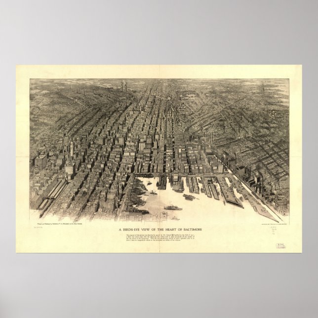 Póster Mapa Panorâmico Antiquado de Baltimore Maryland 19 (Frente)