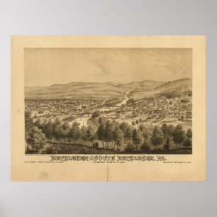 Poster Mapa Panorâmico Antiquado de Bethlehem Pennsylvani