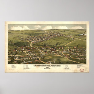 Póster Mapa Panorâmico Antiquado de Calumet Michigan 1881