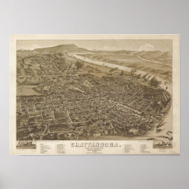Poster Mapa Panorâmico Antiquado de Chattanooga Tennessee