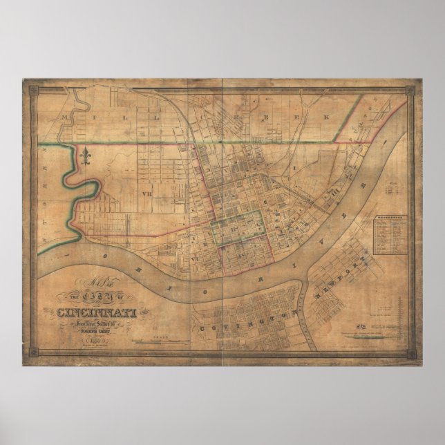 Póster Mapa Panorâmico Antiquado de Covington Kentucky 18 (Frente)
