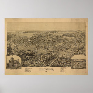 Póster Mapa Panorâmico Antiquado de Dunmore Pennsylvania 