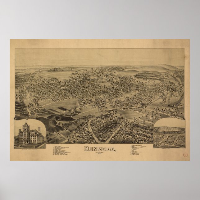 Póster Mapa Panorâmico Antiquado de Dunmore Pennsylvania  (Frente)