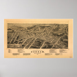Póster Mapa Panorâmico Antiquado de Durham N. Carolina 18
