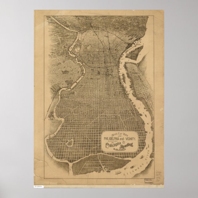 Poster Mapa Panorâmico Antiquado de Filadélfia Penn 1870 (Frente)