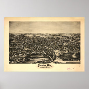 Poster Mapa Panorâmico Antiquado de Houlton Maine de 1894