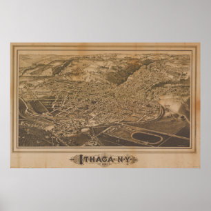 Poster Mapa Panorâmico Antiquado de Ithaca Nova Iorque 18