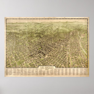 Póster Mapa Panorâmico Antiquado de Los Angeles Californi