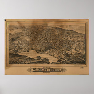 Póster Mapa Panorâmico Antiquado de Massachusetts 1883