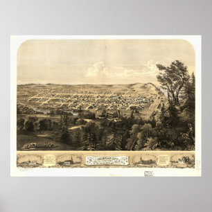 Póster Mapa Panorâmico Antiquado de Michigan City Indiana