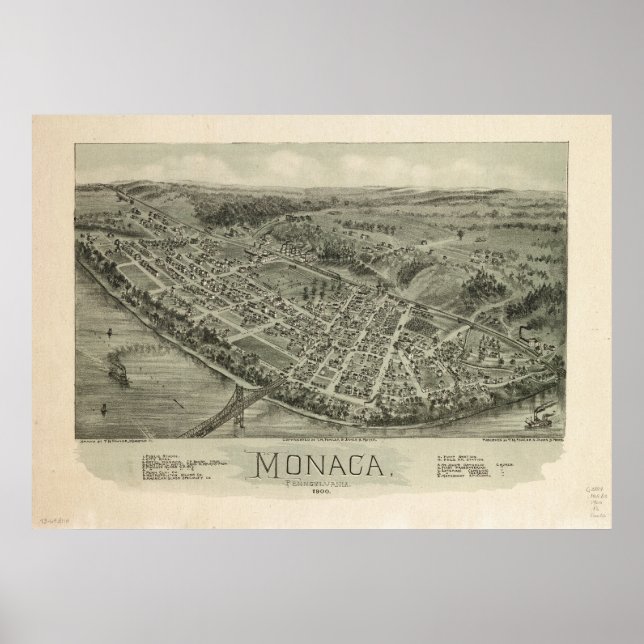 Poster Mapa Panorâmico Antiquado de Monaca Pensilvânia 19 (Frente)