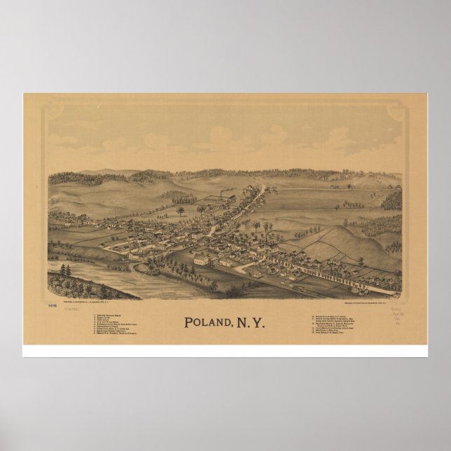 Póster Mapa Panorâmico Antiquado de Nova Iorque 1890 (Frente)