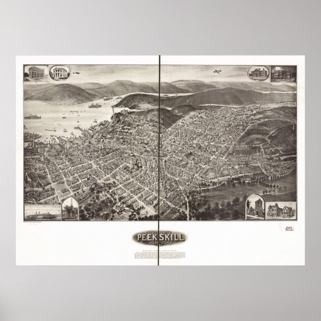Póster Mapa Panorâmico Antiquado de Nova Iorque 1910 (Frente)