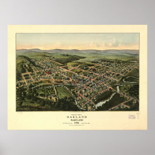 Póster Mapa Panorâmico Antiquado de Oakland Maryland 1906