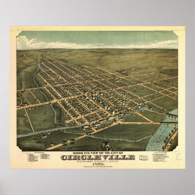 Poster Mapa Panorâmico Antiquado de Ohio 1876 (Frente)