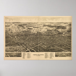 Póster Mapa Panorâmico Antiquado de Ohio 1889