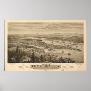 Poster Mapa Panorâmico Antiquado de Olympia Washington 18