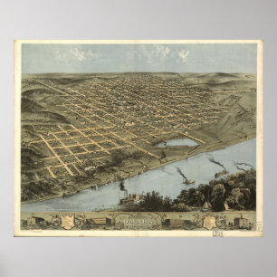 Poster Mapa Panorâmico Antiquado de Omaha Nebraska 1868