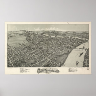 Poster Mapa Panorâmico Antiquado de Parkersburg W. Virgin