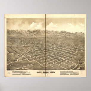 Poster Mapa Panorâmico Antiquado de Salt Lake City Utah 1