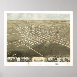 Poster Mapa Panorâmico Antiquado de Sedalia Missouri 1869