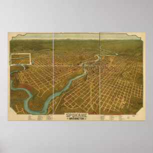 Poster Mapa Panorâmico Antiquado de Spokane Washington 19