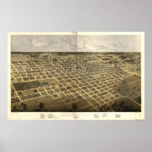 Póster Mapa Panorâmico Antiquado de Springfield Illinois 