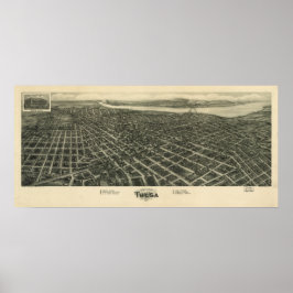 Poster Mapa Panorâmico Antiquado de Tulsa Oklahoma 1918