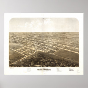 Póster Mapa Panorâmico Antiquado de Warrensburg Missouri