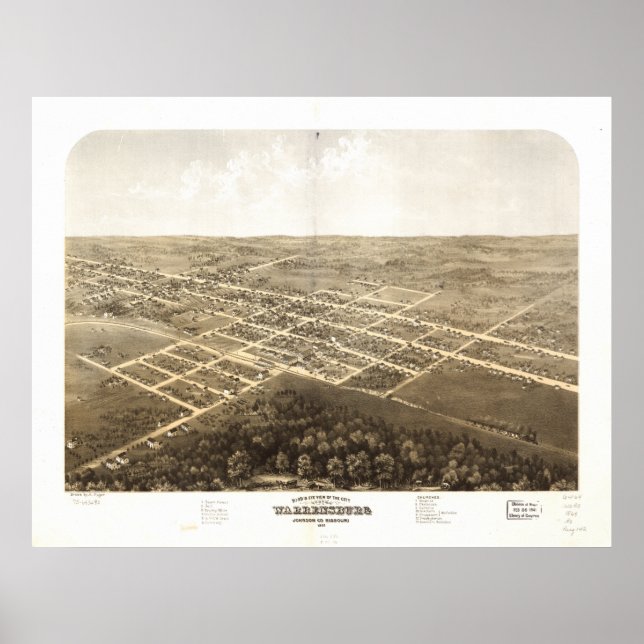 Póster Mapa Panorâmico Antiquado de Warrensburg Missouri  (Frente)