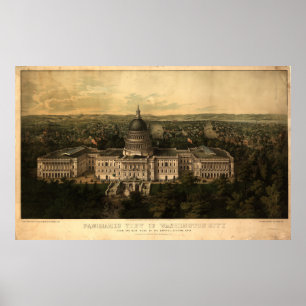 Póster Mapa Panorâmico Antiquado de Washington DC 1857