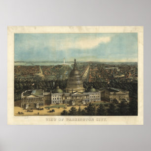 Póster Mapa Panorâmico Antiquado de Washington DC 1871