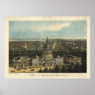 Póster Mapa Panorâmico Antiquado de Washington DC 1871