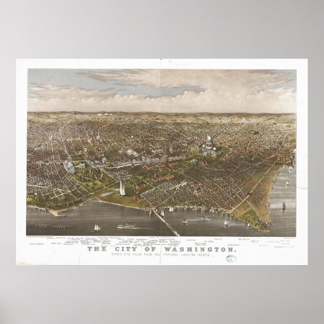 Póster Mapa Panorâmico Antiquado de Washington DC 1880 (Frente)