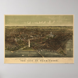 Póster Mapa Panorâmico Antiquado de Washington DC 1892