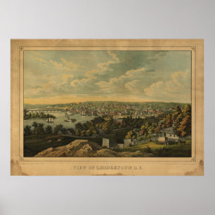 Póster Mapa Panorâmico Antiquado de Washington DC Georget