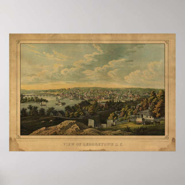 Póster Mapa Panorâmico Antiquado de Washington DC Georget (Frente)