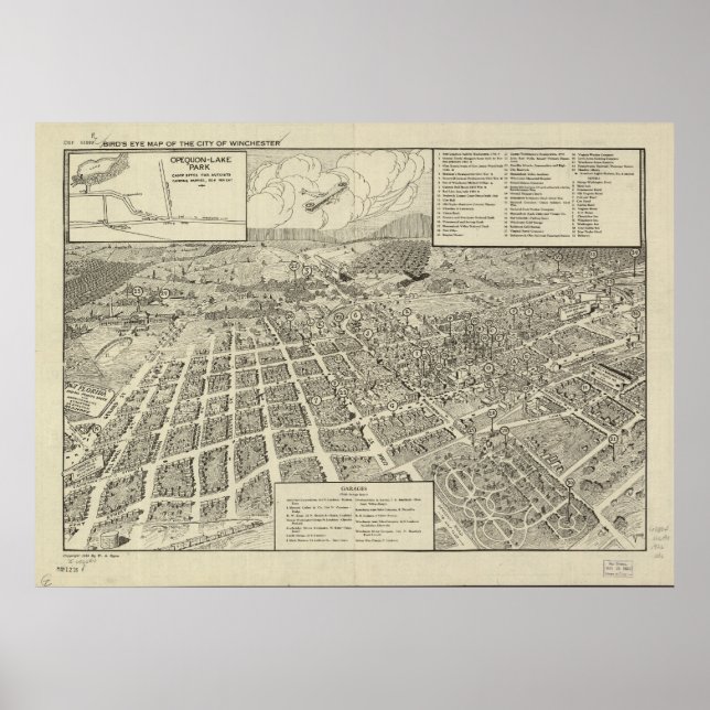 Póster Mapa Panorâmico Antiquado de Winchester Virginia 1 (Frente)