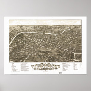 Póster Mapa Panorâmico Antiquado de Youngstown Ohio 1882