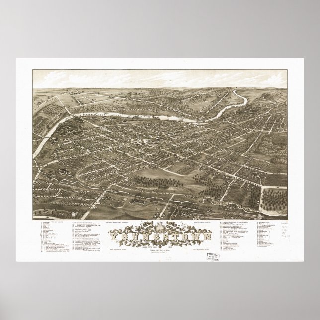 Póster Mapa Panorâmico Antiquado de Youngstown Ohio 1882 (Frente)