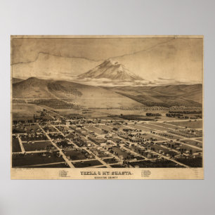 Póster Mapa Panorâmico Antiquado de Yreka California 1884