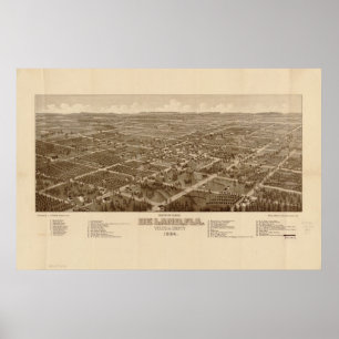 Poster Mapa Panorâmico Antiquado DeLand Florida 1884