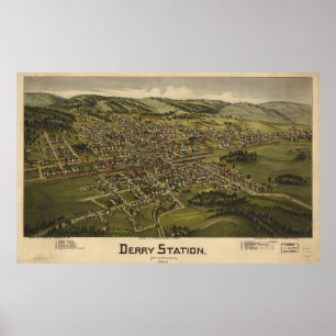 Póster Mapa Panorâmico Antiquado Derry Pennsylvania 1900