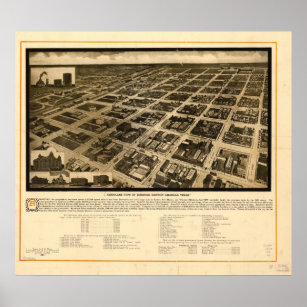 Póster Mapa Panorâmico Antiquado do Amarillo Texas 1912
