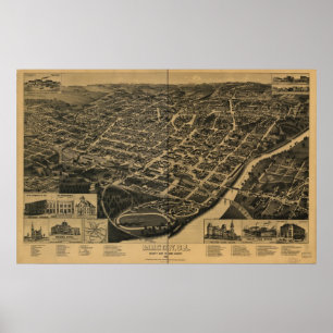 Póster Mapa Panorâmico Antiquado do Macon Georgia 1887